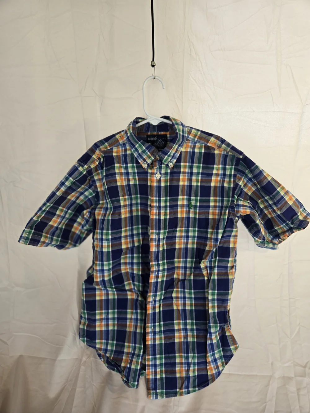 Ralph Lauren Blue, Green & Orange Plaid Short-Sleeve Button-Down Shirt